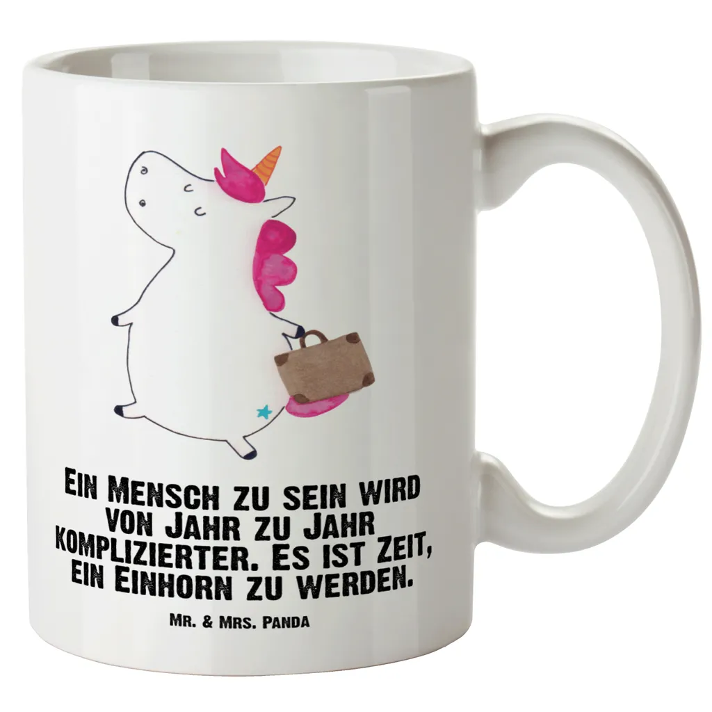 Mr. & Mrs. Panda XL Tasse Einhorn Koffer - Weiß - Geschenk, XL Teetasse, Grosse Kaffeetasse, unicorn, XL Becher, lustig, Einhorn Deko, Groß, Einhörner, Große Tasse